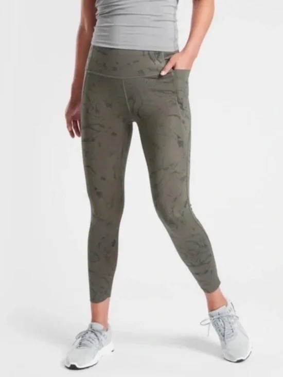 Athleta Velocity Stash Pocket Marble 7/8 Tight Leggings Herb Olive Size Small - Picture 11 of 11